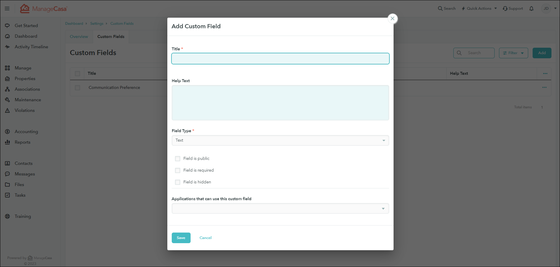 Create and use custom fields – ManageCasa