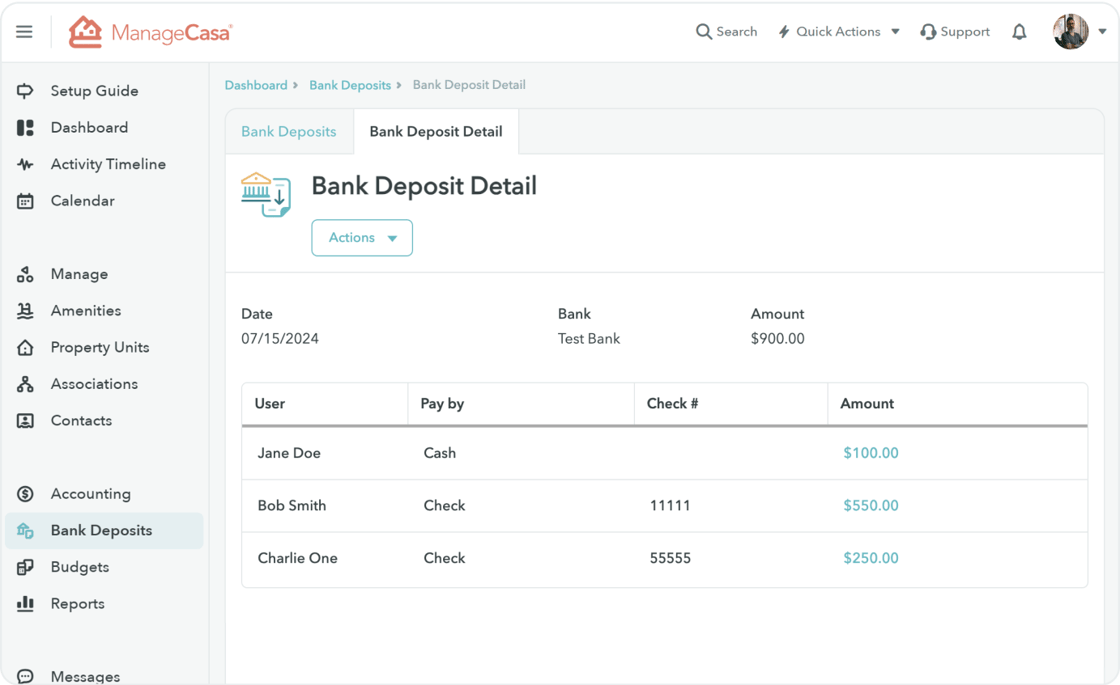 Bulk deposit checks – ManageCasa